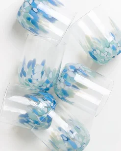 Alegria set of 6 glass large drops blue white