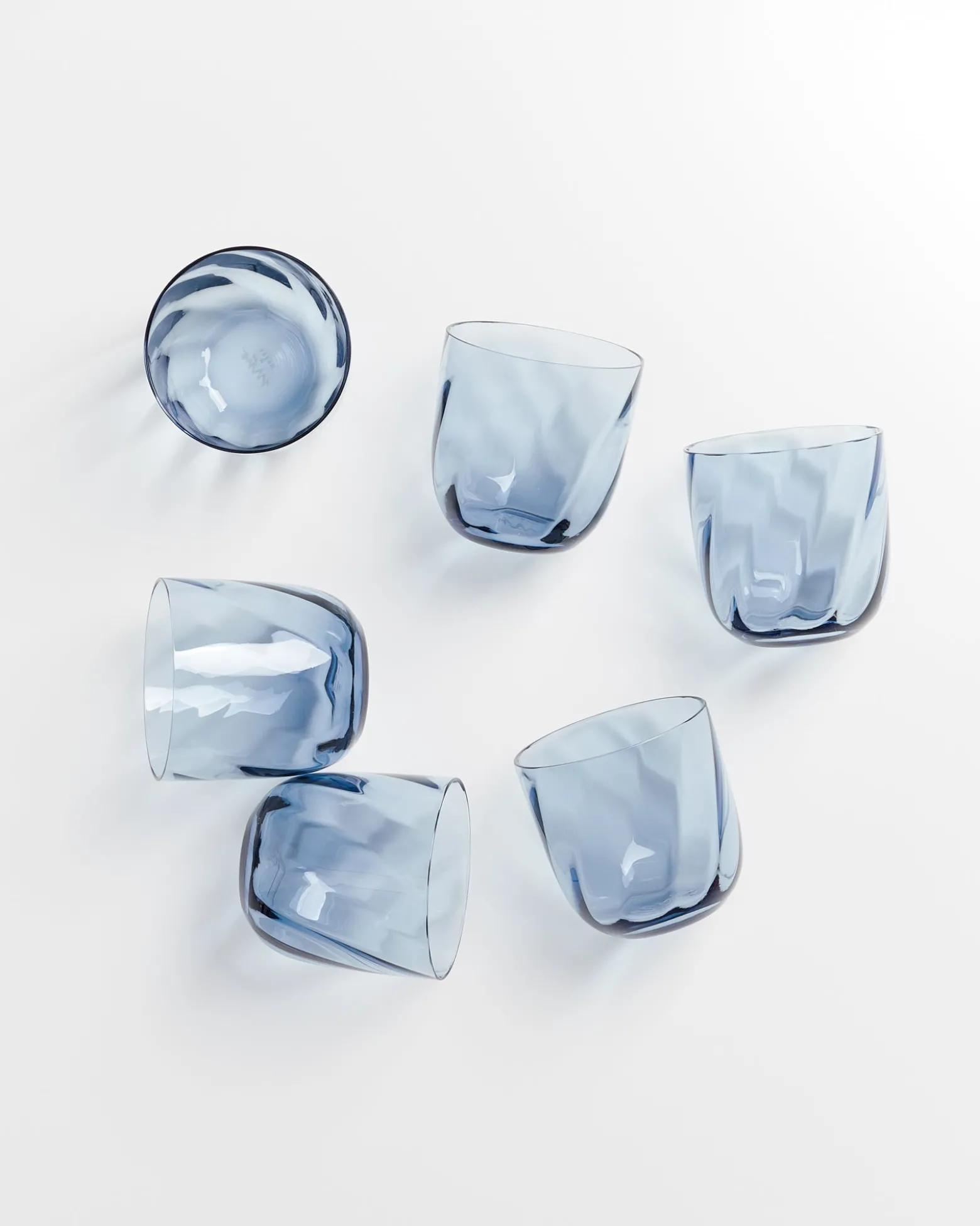 Calma - Set of 6 glass small swirl blue