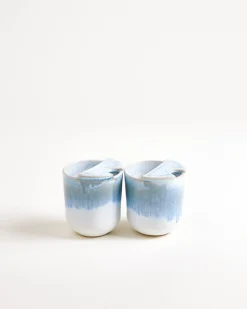 Copa Alto Set of 2 small to-go cups light blue and white