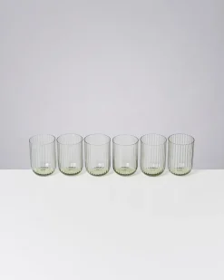 Joia - Set of 6 glass riffled emerald