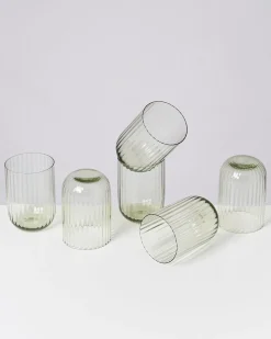 Joia - Set of 6 glass riffled emerald