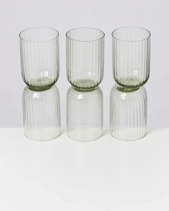 Joia - Set of 6 glass riffled emerald