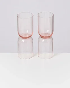 Joia - Set of 4 glass riffled pink opal