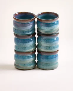 Madeira - Set of 6 cups small bubble green-blue