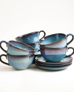 Madeira Teetasse & Untertasse groß classic grünblau 6er-Set
