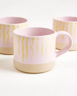 Nódoa - Large mug striped pink yellow Set of 4
