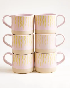 Nódoa - Large mug striped pink yellow Set of 6