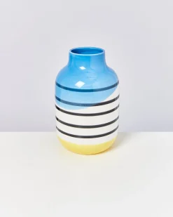 Nuno vase L - black & white striped with blue