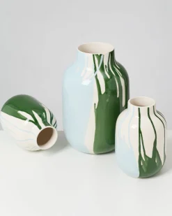 Nuno - Vase L drip dark green light blue
