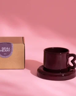 Seia Mug & Saucer Heart Burgundy