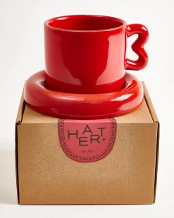 Seia Mug & Saucer, Heart, Red